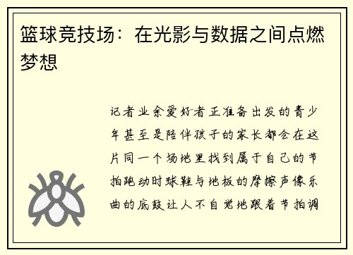 篮球竞技场：在光影与数据之间点燃梦想